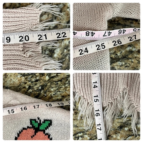 Just Polly Pink Distressed Strawberry Print Knit Sweater Women’s Long Sleeve M - Picture 6 of 9